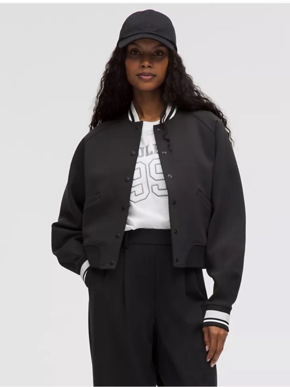 Lululemon Snap-Front Collegiate Jacket Black and White Size XS NWT